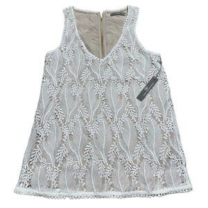 Tart Collections Womens XS White Leaf Lace Back Zip Sleeveless V-Neck Blouse NWT